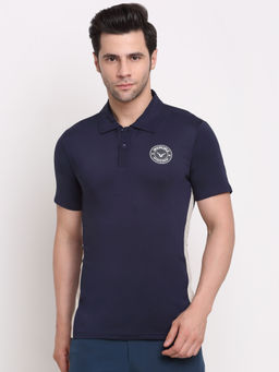 INVINCIBLE - Navy Blue Mens Solid Polo T-Shirt with Side Panel