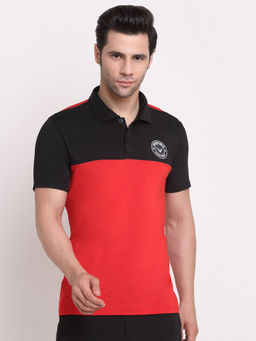 INVINCIBLE - Red Mens Colorblock Polo T-Shirt