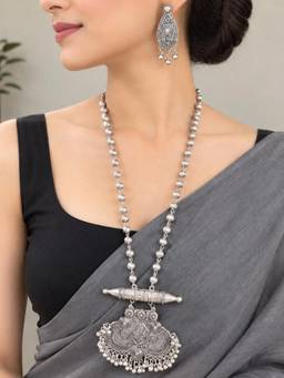 OOMPH - Women Silver Oxidised No Plating Jewellery Set