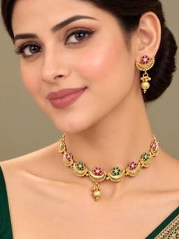 OOMPH - Women Multi-Color Stones No Plating Jewellery Set