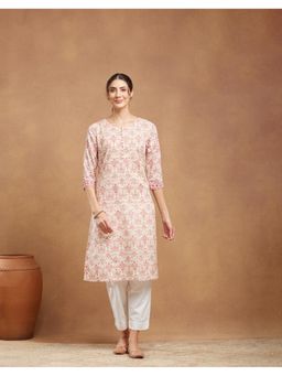 Fabindia - Pink Cotton Hand Block Printed Long Kurta