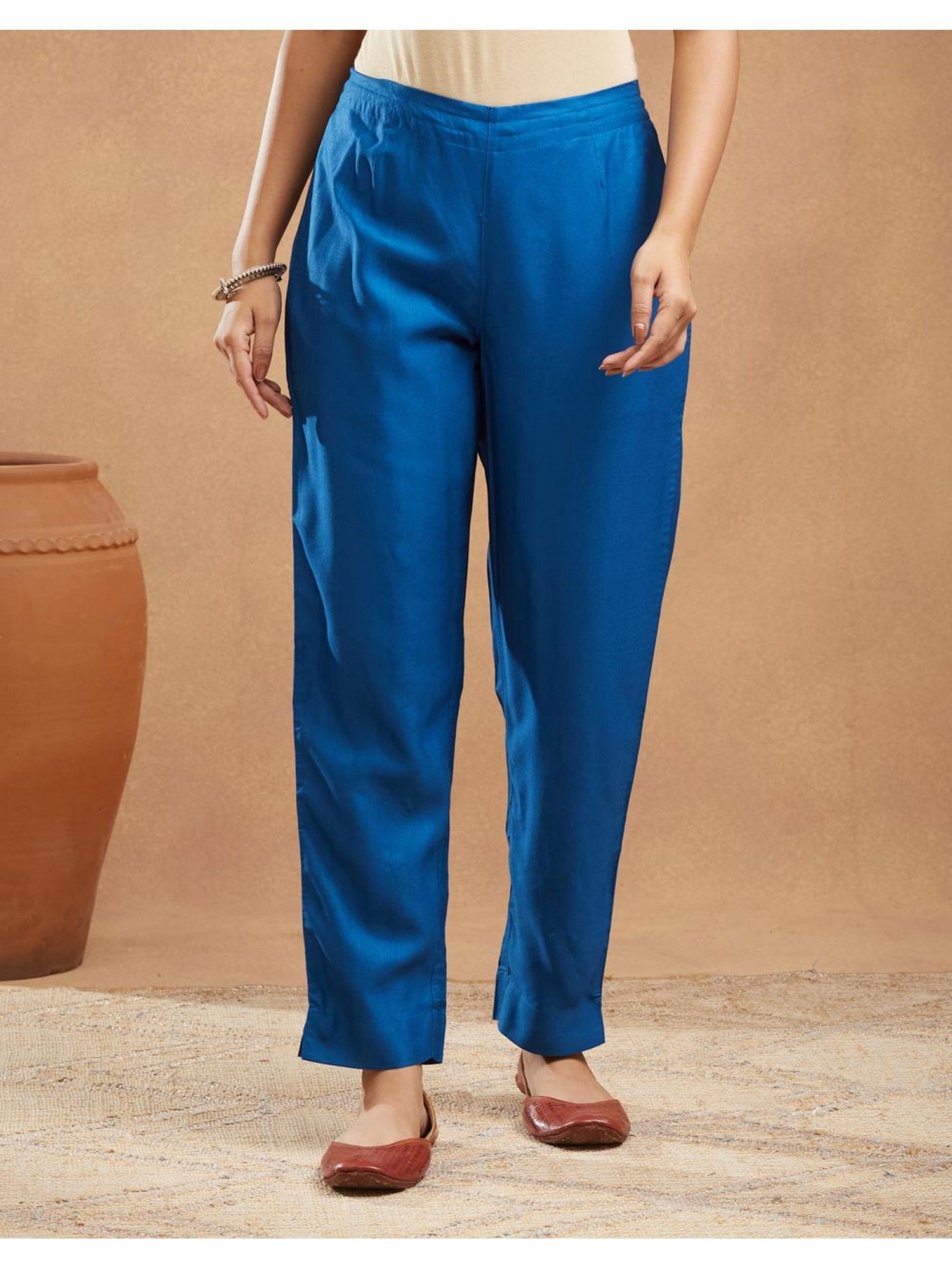 fabindia Blue Viscose Silk Ethnic Pant-picture-44