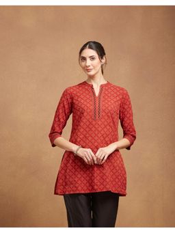 Fabindia - Maroon Cotton Ajrakh Printed Slim Kurta