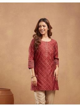 Fabindia - Maroon Cotton Silk Hand Block Printed Short Kurti
