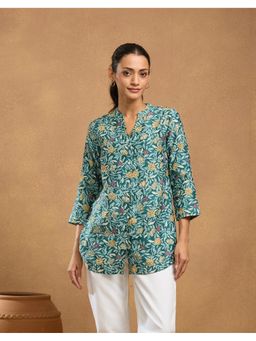 Fabindia - Green Cotton Silk Hand Block Printed Tunic