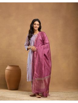 Fabindia - Wine Cotton Silk Blend Hand Embroidered Dupatta