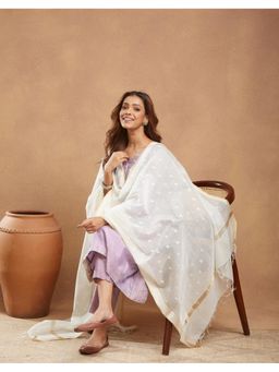 Fabindia - White Cotton Silk Blend Dupatta