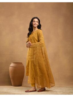 Fabindia - Mustard Cotton Printed Kurta with Pant and Dupatta