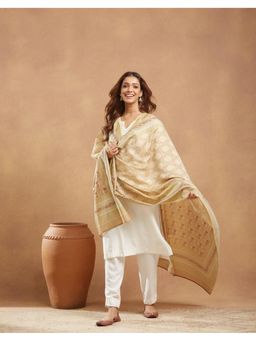 Fabindia - Beige Cotton Silk Hand Block Printed Dupatta