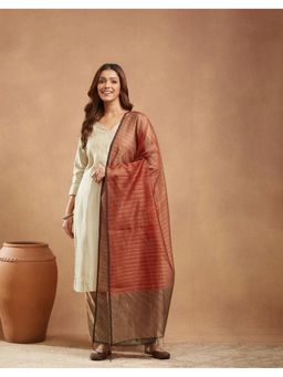 Fabindia - Red Cotton Silk Blend Hand Woven Dupatta