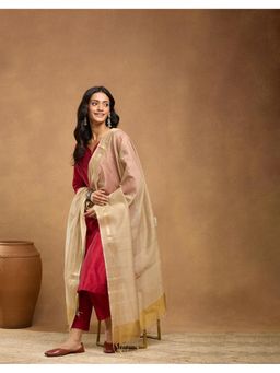Fabindia - Beige Cotton Silk Blend Maheshwari Dupatta