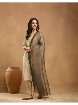 Fabindia - Beige Linen Blend Hand Woven Dupatta