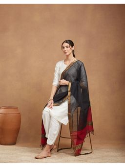 Fabindia - Black Cotton Blend Hand Woven Dupatta