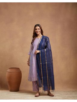 Fabindia - Blue Cotton Silk Blend Maheshwari Dupatta