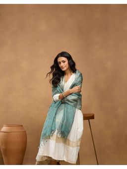 Fabindia - Green Silk Blend Hand Block Printed Dupatta