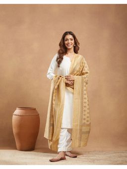Fabindia - Beige Cotton Silk Hand Block Printed Dupatta