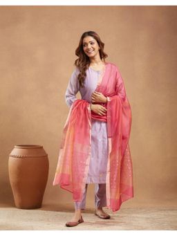 Fabindia - Pink Cotton Silk Blend Hand Woven Dupatta