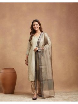 Fabindia - Beige Viscose Silk Blend Maheshwari Dupatta