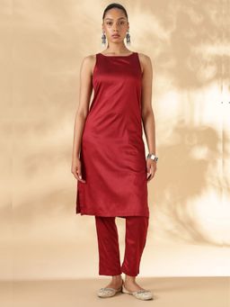 Abhishti - Red Solid In Cut Kurta with Narrow Straight Pant