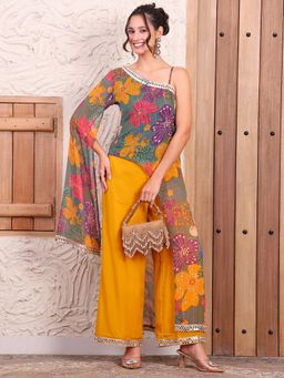 Deebaco - Indo Western Multi-Color Chiffon Tunic with Palazzo