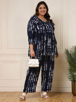 Deebaco - Tie-Dye Front Frill Top with Pant Pure Rayon Plus Size Co-Ord Set