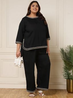 Deebaco - Women Black Pure Cotton Plus Size Co-Ord Set