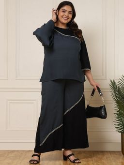 Deebaco - Grey Black Pure Rayon Women Plus Size Co-Ord Set