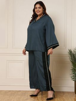 Deebaco - Grey and Black Pure Rayon Women Plus Size Co-Ord Set