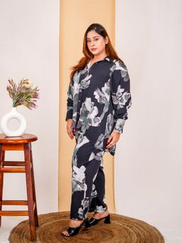 Deebaco - Black Printed Pure Rayon Women Plus Size Co-Ord Set
