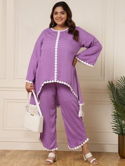 Deebaco - Lavender Pure Rayon Women Plus Size Co-Ord Set