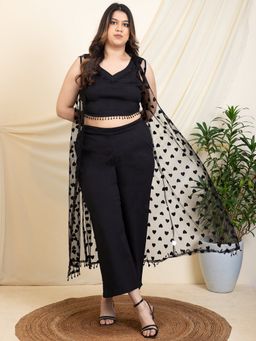 Deebaco - Black Inner Heart Black Plus Size Shrug with Inner Top and Pant