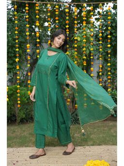 GULABI DORI - Basic Green Cotton Kurta with Pant and Dupatta
