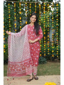 GULABI DORI - Red Kota Doria Gotta Work Kurta with Pant and Dupatta