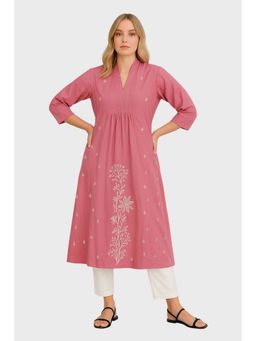 Barara Ethnic - Women Pink Viscose Rayon Embroidered Kurta