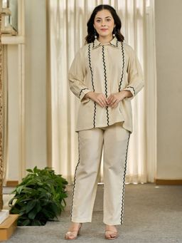 KAFTANIZE - Beige Placement and Black Zigzag and Horse Face Embroidery Detailed Co-ord Set