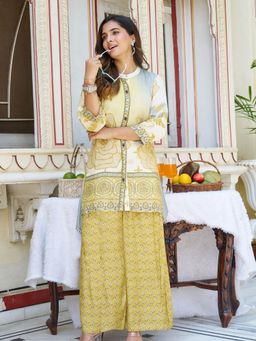 KAFTANIZE - Yellow Color Bold Flower and Embellished Tunic with Palazzo