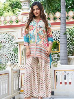 KAFTANIZE - Multi Color Bold Flower and Embellished Tunic with Palazzo
