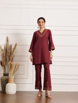 Barara Ethnic - Maroon Embroidered Co-Ord Set