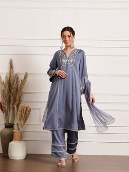 Barara Ethnic - Women Royal Blue Kurta with Pant and Dupatta