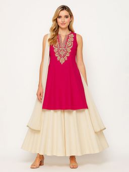 Barara Ethnic - Women Pink Embroidered Kurta with Palazzo and Dupatta