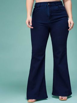 Miss Chase - Navy Blue Solid/Plain Bootcut Jeans