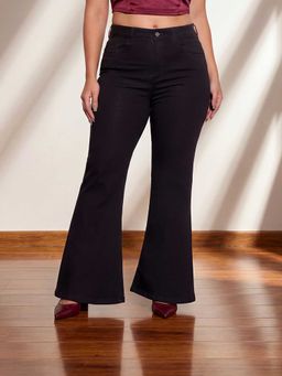 Miss Chase - Black Solid/Plain Bootcut Jeans