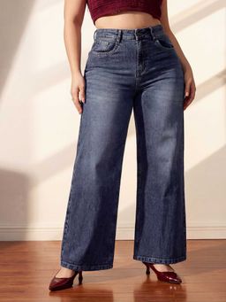 Miss Chase - Blue Solid/Plain Wide Jeans