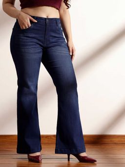 Miss Chase - Navy Blue Solid/Plain Bootcut Jeans