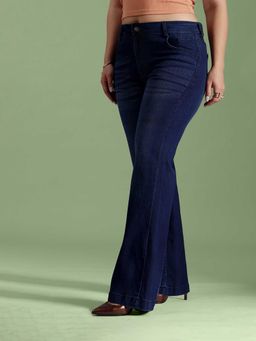 Miss Chase - Navy Blue Solid/Plain Bootcut Jeans