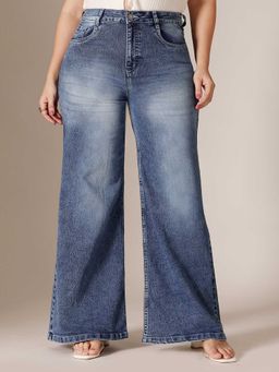 Miss Chase - Blue Solid/Plain Wide Jeans