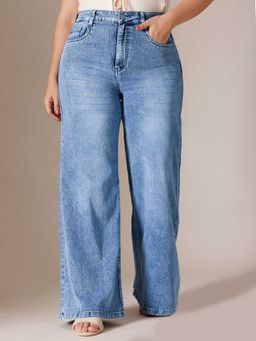 Miss Chase - Blue Solid/Plain Wide Jeans