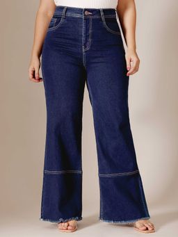 Miss Chase - Navy Blue Solid/Plain Wide Jeans