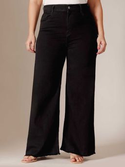 Miss Chase - Black Solid/Plain Wide Jeans