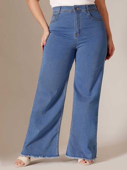 Miss Chase - Blue Solid/Plain Wide Jeans